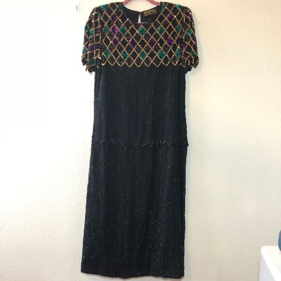 Vintage Beaded Black Cocktail Dress - Picture 1 of 6